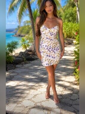 Zara Purple White Floral Sleeveless Cotton Mini Dress NWT Small